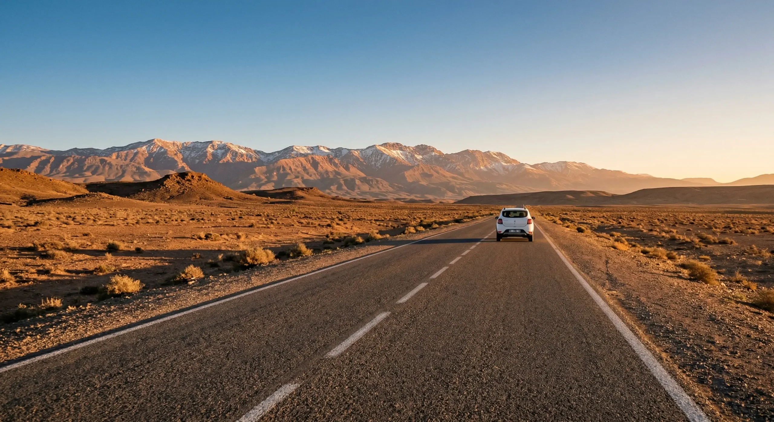 Open road through southern Morocco for car hire Agadir road trips